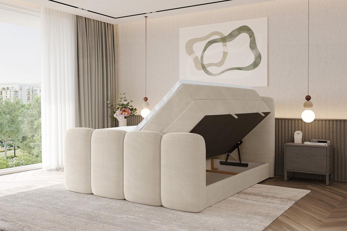 BOXBETT mit Matratze H3|H4 und Lattenrost - NINA-Z KING - 200x200 cm Poso - Beige - Ecru, Holzwerkstoff (200/200cm) - ALTDECOR