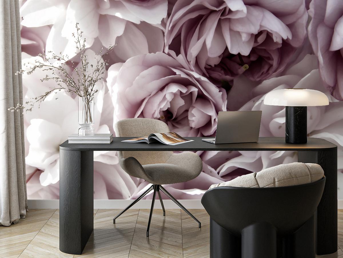 FOTOTAPETE für Badezimmer Pastell Pfingstrosen Blumen 500x350 - Beige/Violett, Papier (500/350cm) - Muralo