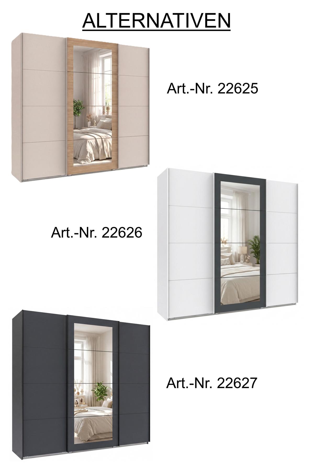 SCHWEBETÜRENSCHRANK 3-türig B225/H208/64 cm Kleiderschrank in Beige Grau mit farblich passenden Griffen, Spiegel umrahmt in Eiche Natur Dekor / 22625 - Eichefarben/Beige, Holzwerkstoff/Metall (225/208/64cm) - luma-home