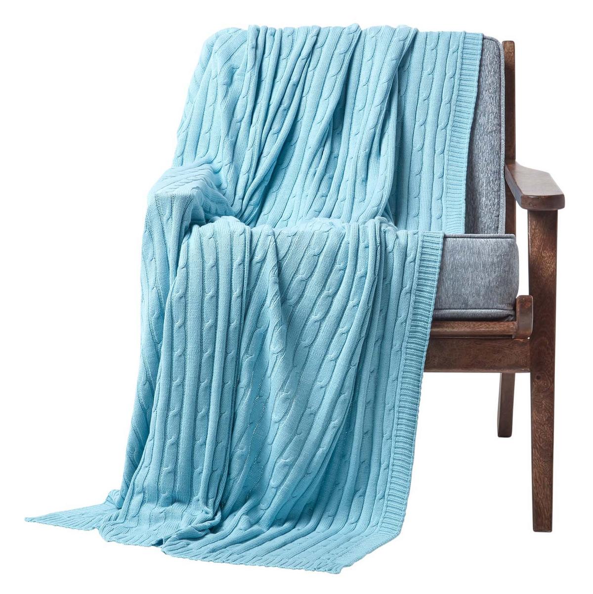 STRICKDECKE 130/170 cm, Baumwolle mit Zopfmuster - Hellblau, Textil (130/170cm) - Homescapes