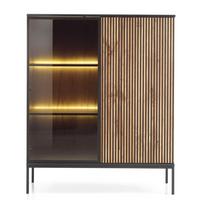 VITRINE Tosena Schwarz / Wotan Eiche mit LED - Beige/Schwarz, Holzwerkstoff/Metall (103.5/105.5/39cm) - Selsey