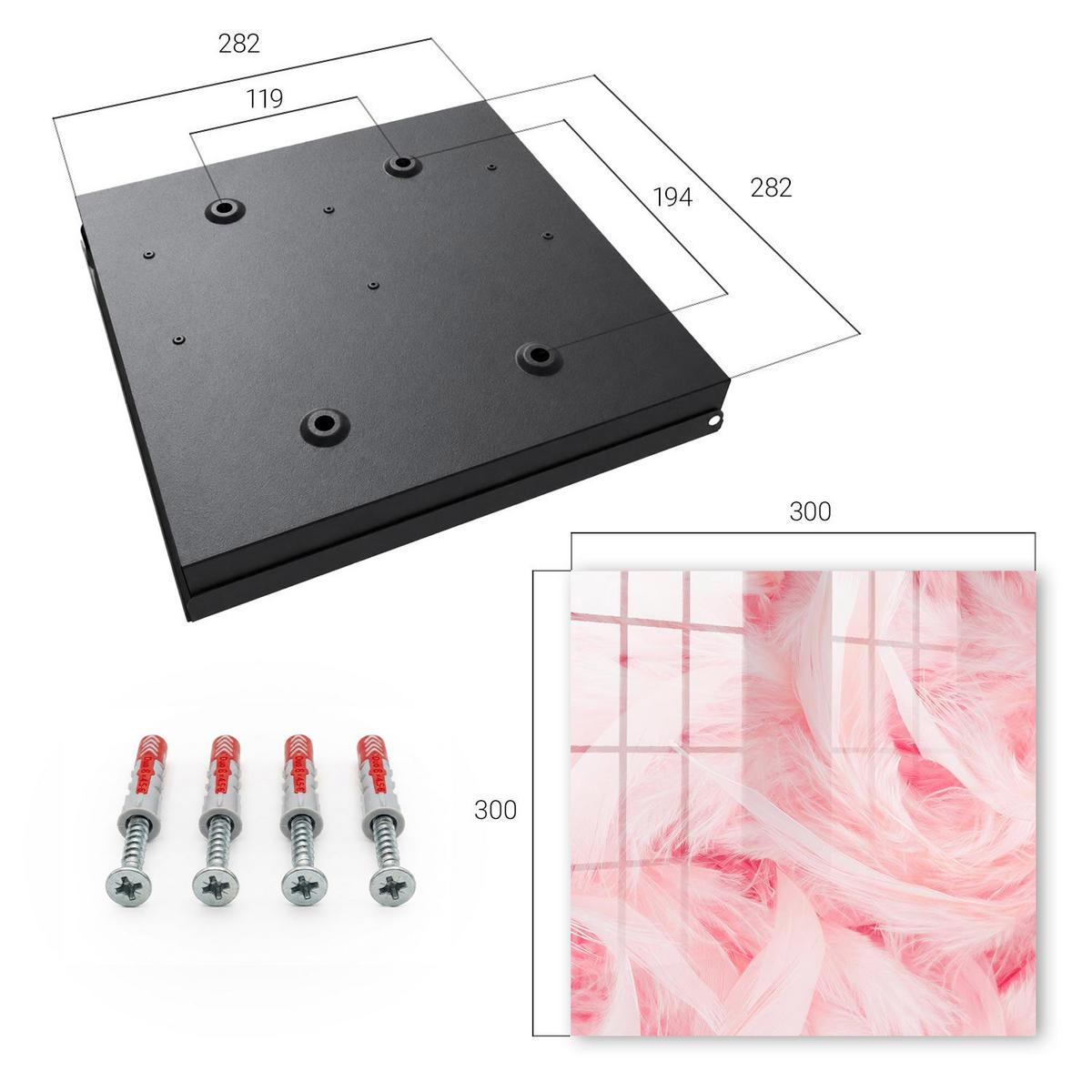 SCHLÜSSELBOX Schwarz 30x30 cm- Türöffnung nach rechts - Rosa Federn - Pink, Metall (30/30/5cm) - TULUP