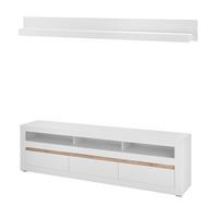 WOHNZIMMER-SET Wandboard weiß matt, Evoke Eiche, Set 2-teilig 217 cm - Eichefarben/Silberfarben, Holz/Holzwerkstoff (217/180/42cm) - Furn.Design