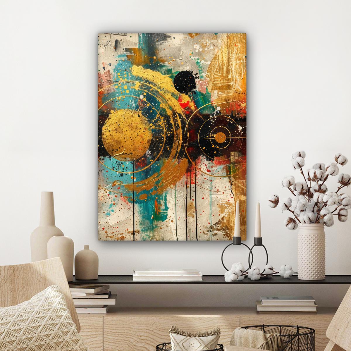 LEINWANDBILD Abstrakt - Kunst - Gold - Modern Wandbild Wohnzimmer 60x80 cm - Multicolor, Textil (60/80cm) - MuchoWow
