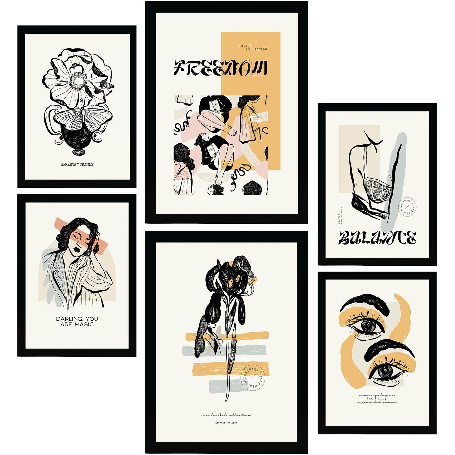 POSTER Set Mit 6 In Schwarzer Tinte Freiheit A3 & A4 Rahmenlos - Klar, Papier (29/3cm) - Nacnic