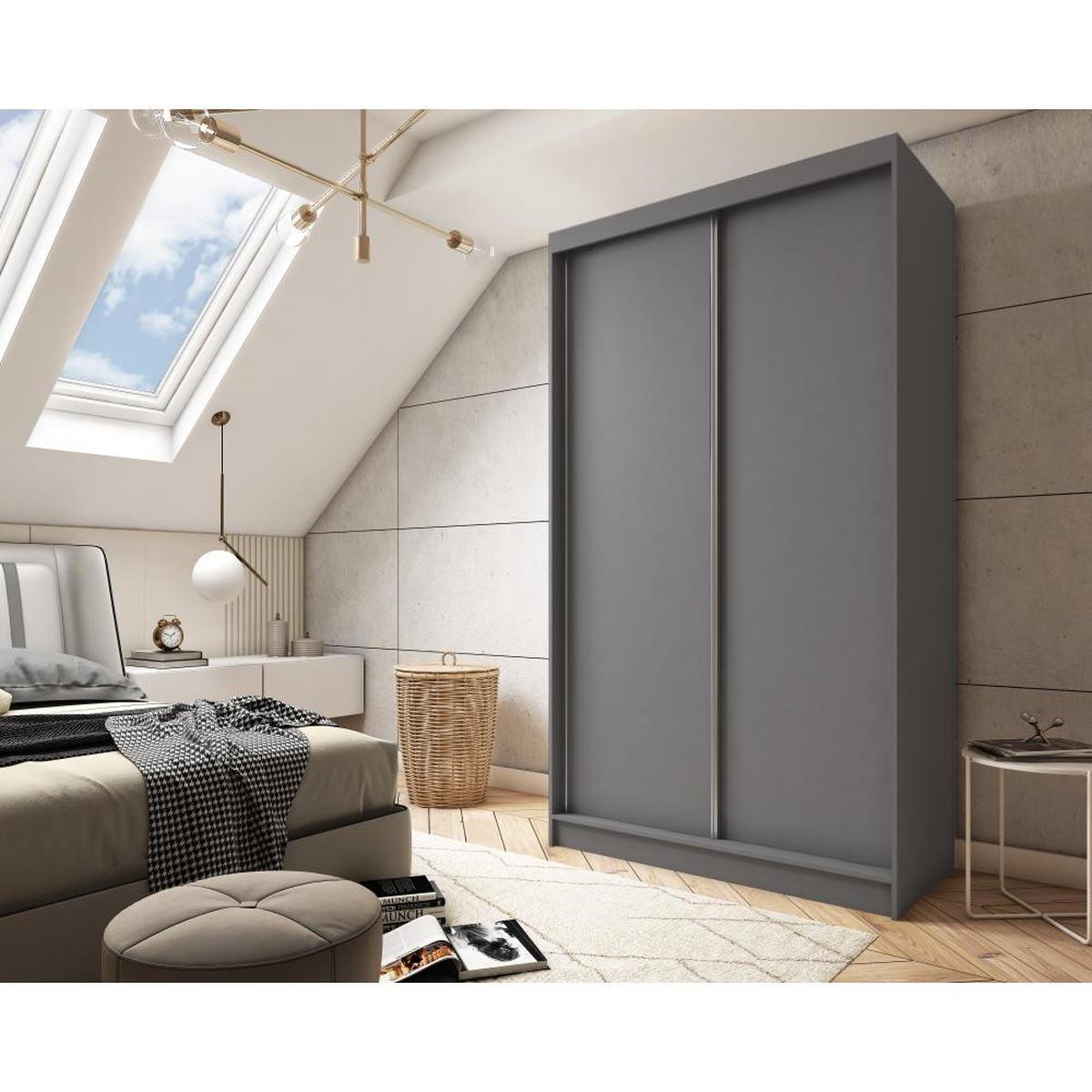 SCHWEBETÜRENSCHRANK Mario II 120/216/61 graphit mit Schubladen - Graphitfarben, Holzwerkstoff (120/216/61cm) - Beautysofa