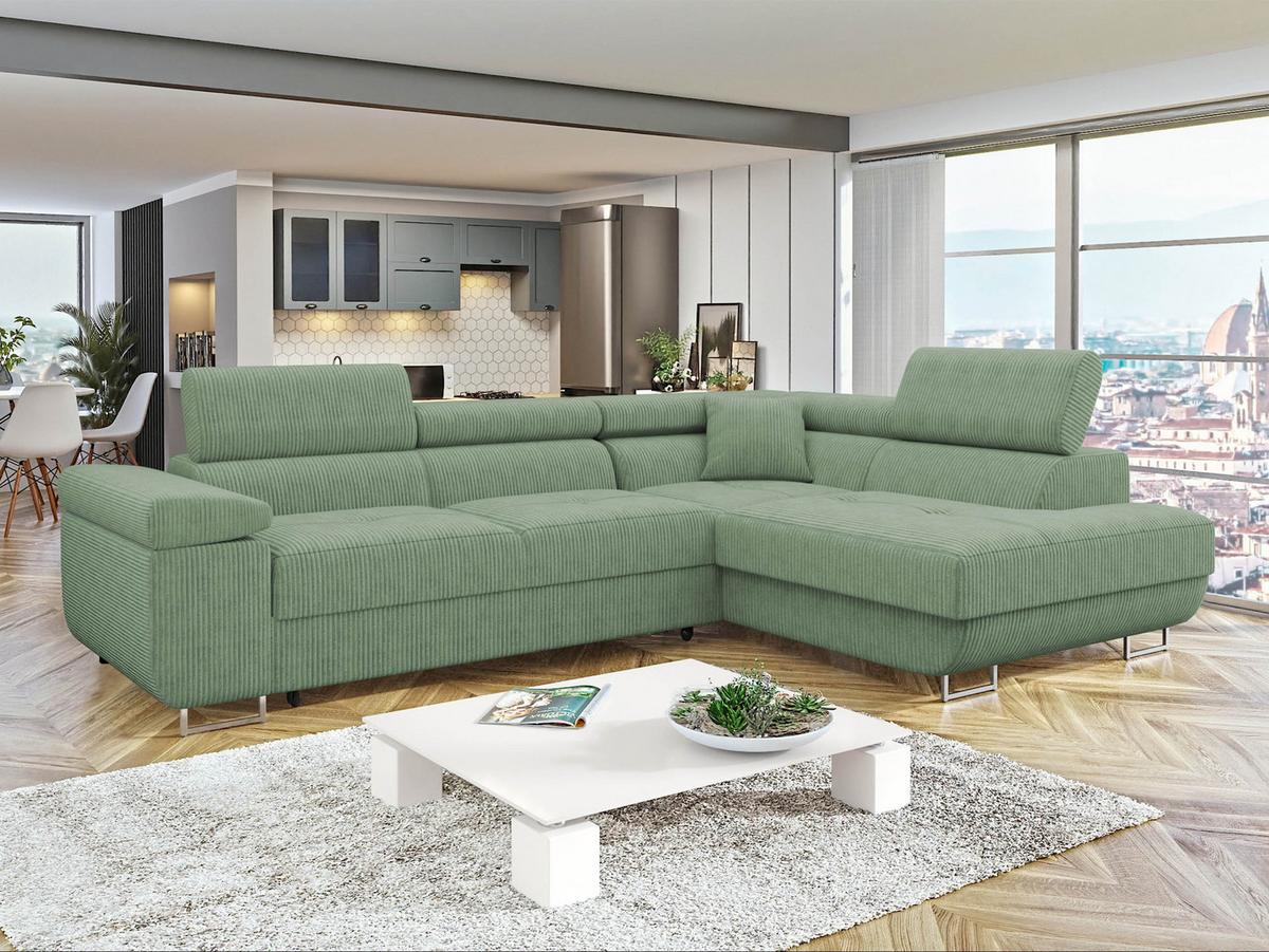 ECKSOFA Torezio Cord, Seite: Rechts - Grün, Holz/Textil (203/274cm) - MIRJAN24