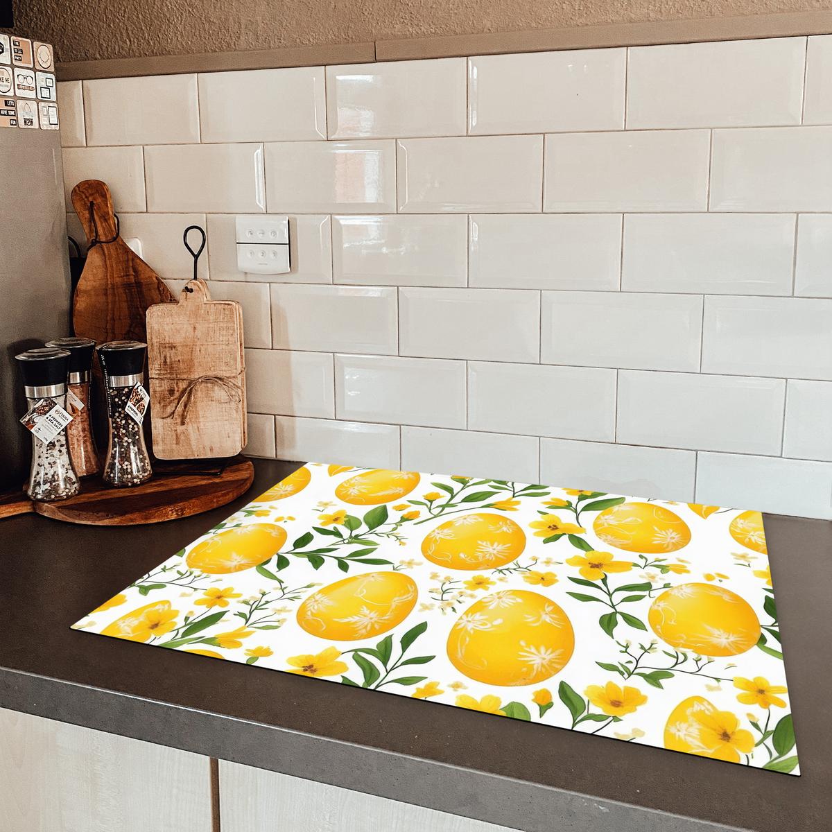 HERDABDECKPLATTE Blumen - Ostereier - Gelb Induktionsmatte 71x52 cm - Gelb, Kunststoff (71/52/0.2cm) - MuchoWow
