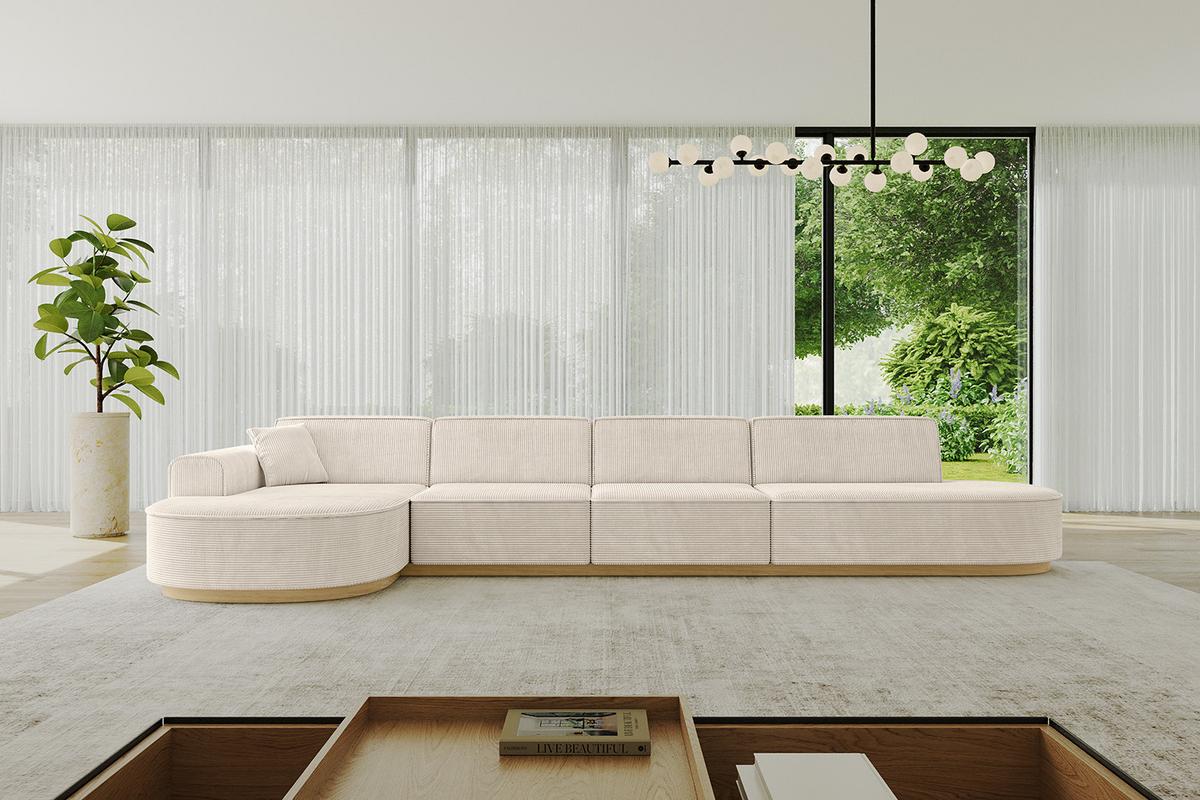 ECKSOFA Ottomane Links MARI-L3-v2 - 413x171x83 cm Beige Cord - Beige, Holzwerkstoff/Textil (413/171cm) - ALTDECOR