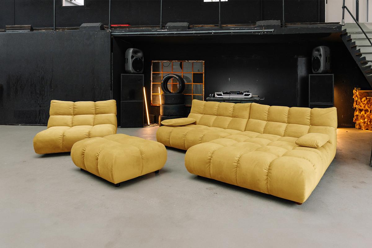 SITZGRUPPE VIVIEN 3ER SET Gelb Velvet (1er-Set) - Currygelb/Gelb, Kunststoff/Textil (359/85/510cm) - KAWOLA