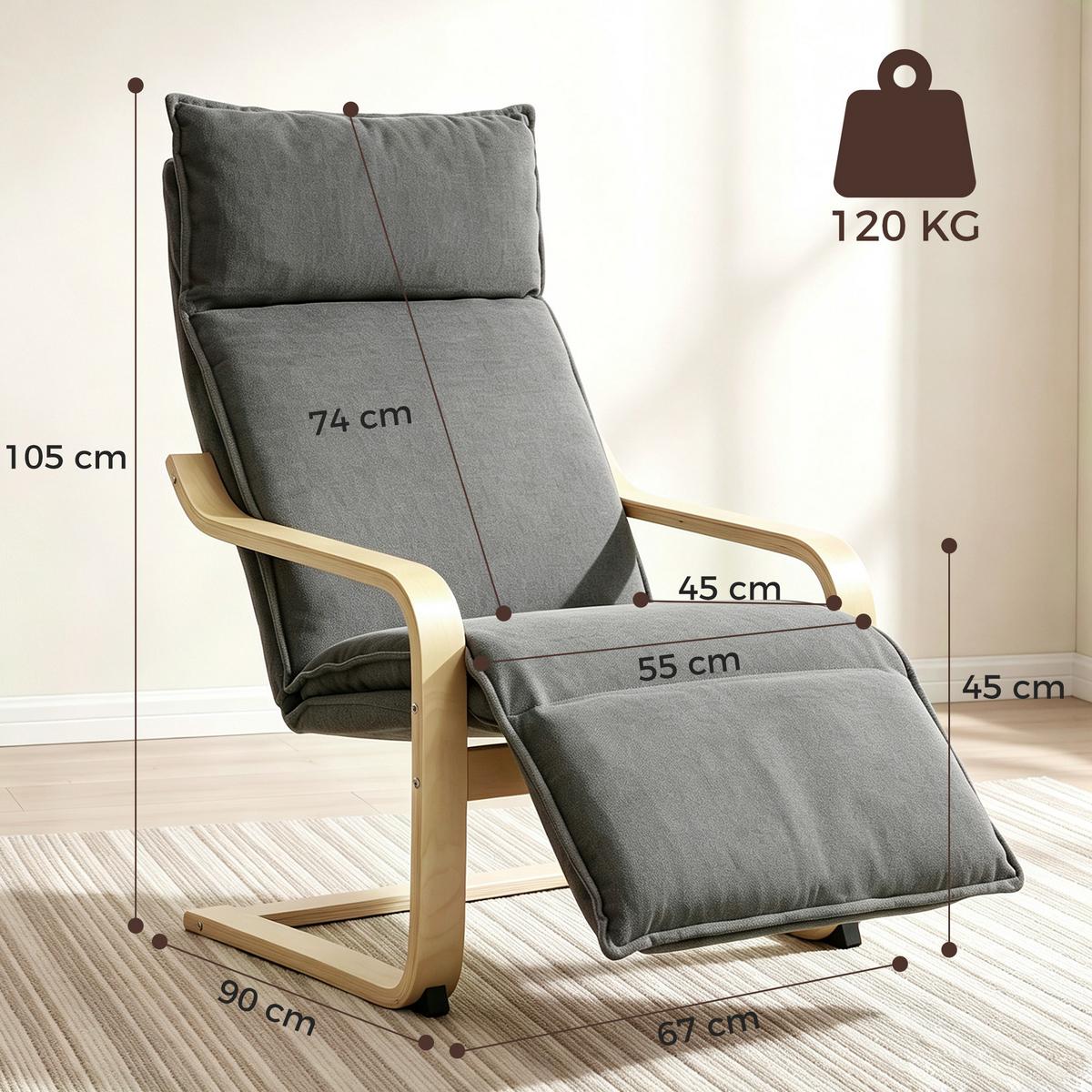 SESSEL Polyester Dunkelgrau - Dunkelgrau/Schwarz, Birkenholz/Holzwerkstoff (67/105/90cm) - HOMCOM