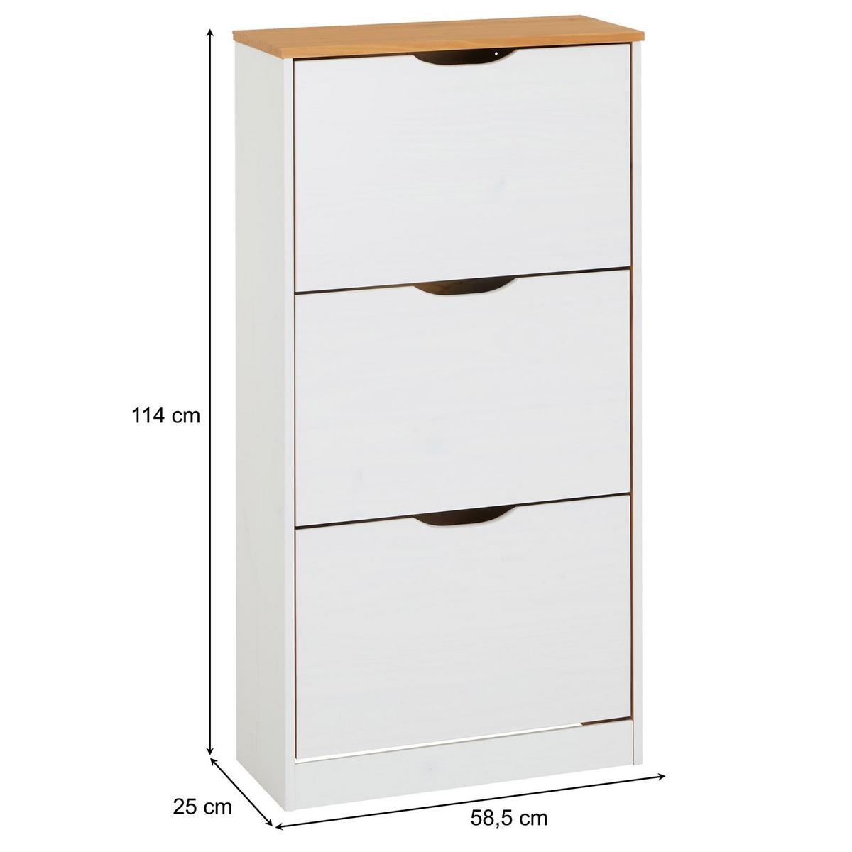 SCHUHSCHRANK BASIL weiß/braun - Weiß/Braun, Holz (59/116/25cm) - IDIMEX