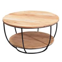 COUCHTISCH rund aus Akazie Massivholz und Metall, mit Ablage, Industrial-Stil, Braun - Schwarz/Akaziefarben, Holz/Metall (60/60/34cm) - KADIMA DESIGN