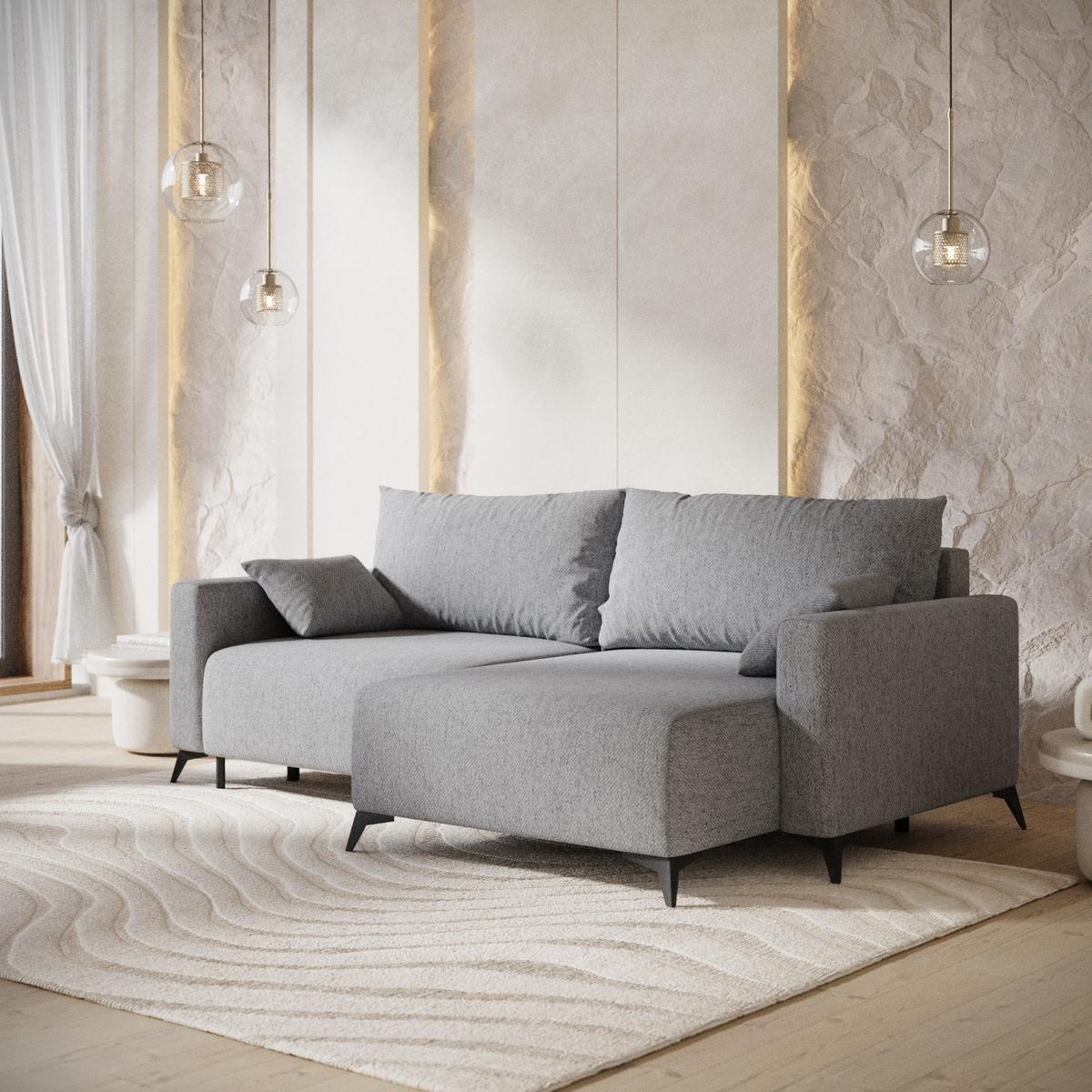 ECKSOFA NUVIO mit Schlaffunktion Grau im Neve Stoff - Schwarz/Grau, Holz/Holzwerkstoff (239/148cm) - AltaBeds