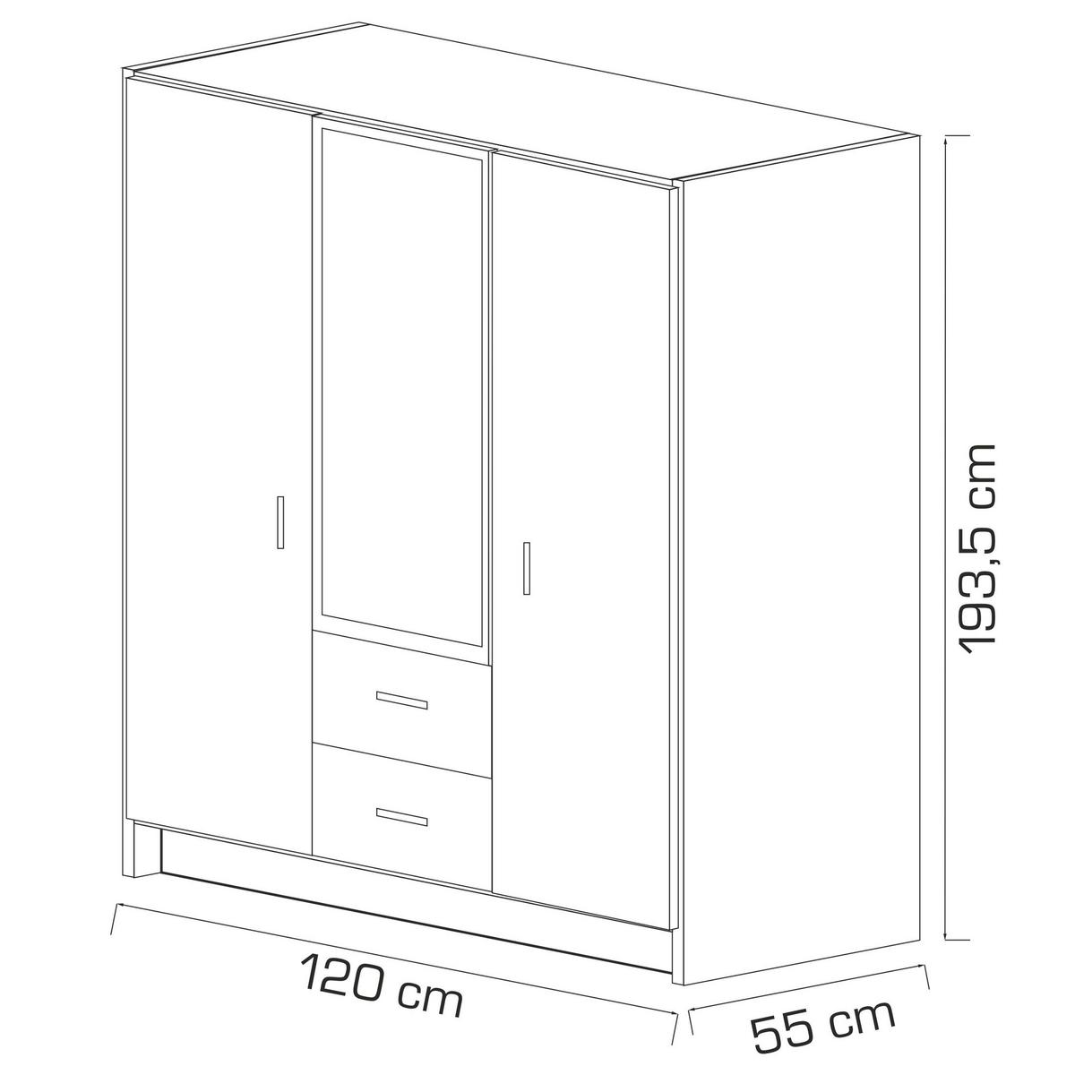 DREHTÜRENSCHRANK PINELLO 120/195/55cm 2-türig mit Spiegel Graphitfarben - Graphitfarben, Holzwerkstoff (120/195/55cm) - MASSENO