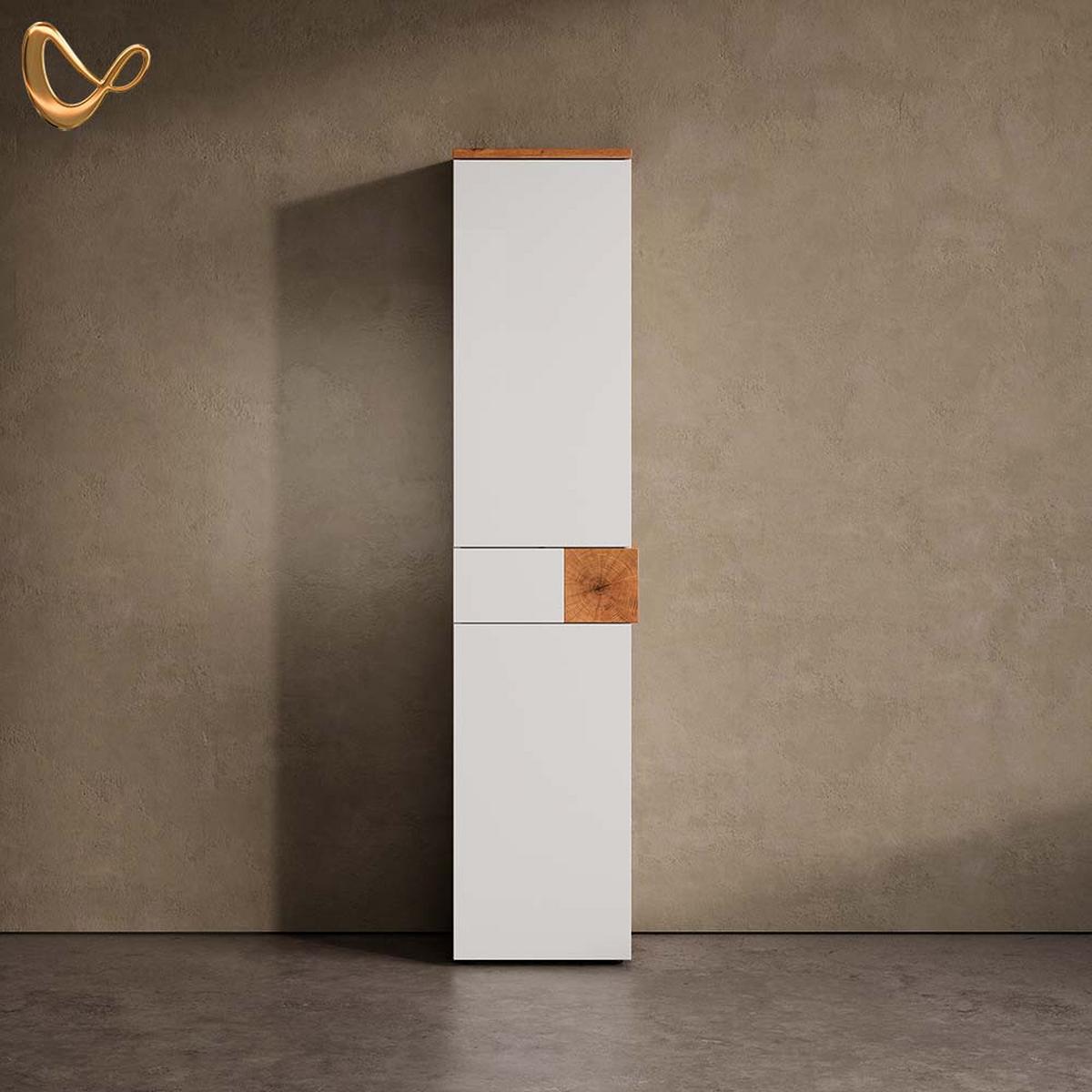BADSCHRANK Tanaro Weiß 40 x 184.2 cm mit 2 Türen und Schublade - Weiß, Holzwerkstoff (40/184.2/37cm) - Livinity®
