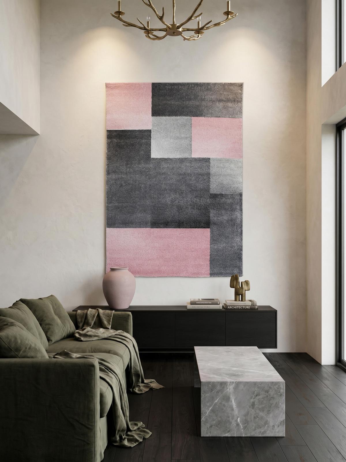 TEPPICH Kurzflor SOLDA in Rosa, kariert, 160 x 230 cm - Rosa, Textil (160/230cm) - KADIMA DESIGN