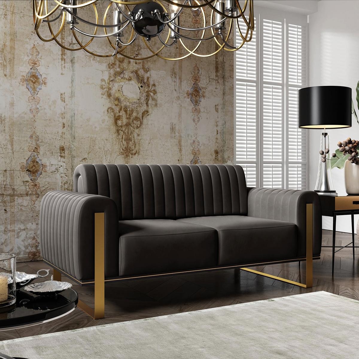 SOFA Parissa 164 cm - Goldfarben/Schwarz, Textil/Metall (164/79/92cm) - Selsey