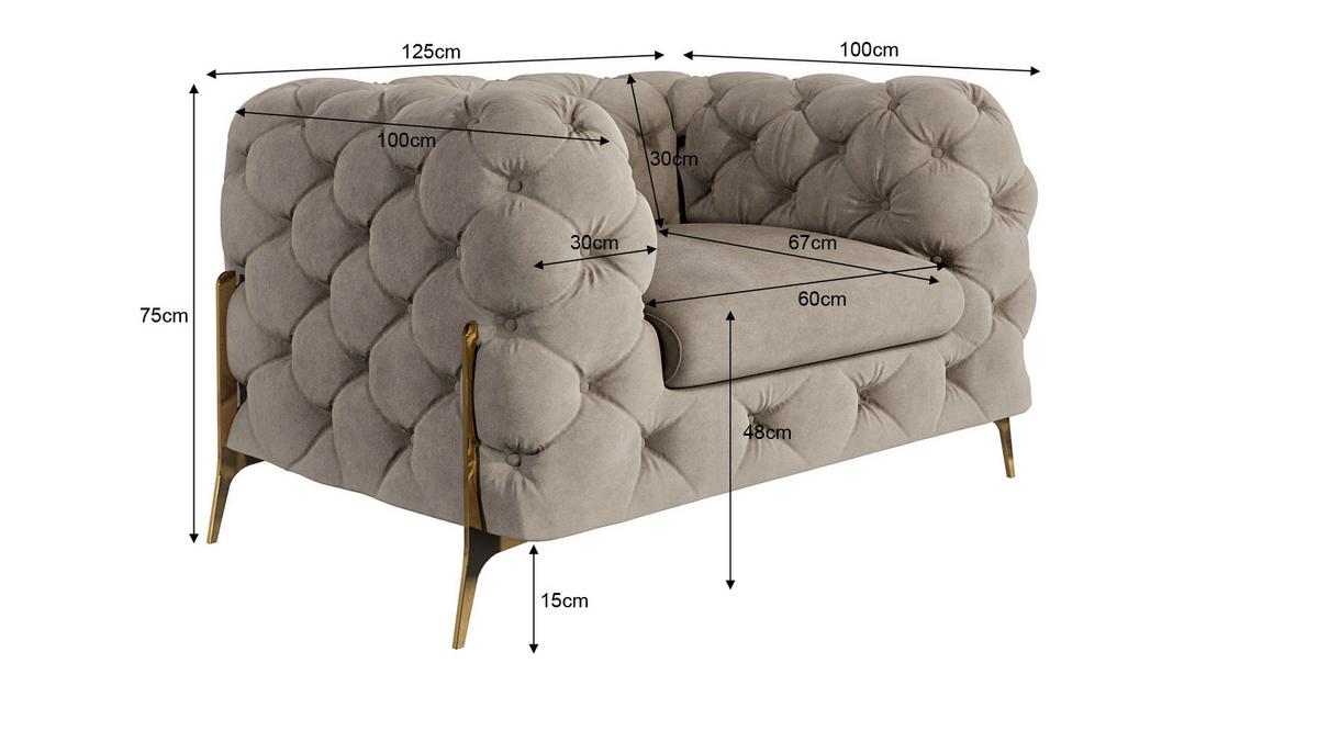 CHESTERFIELD-SESSEL Lexi Dunkle Creme Samt - Goldfarben/Creme, Holz/Textil (125/75/100cm) - S-Style Möbel