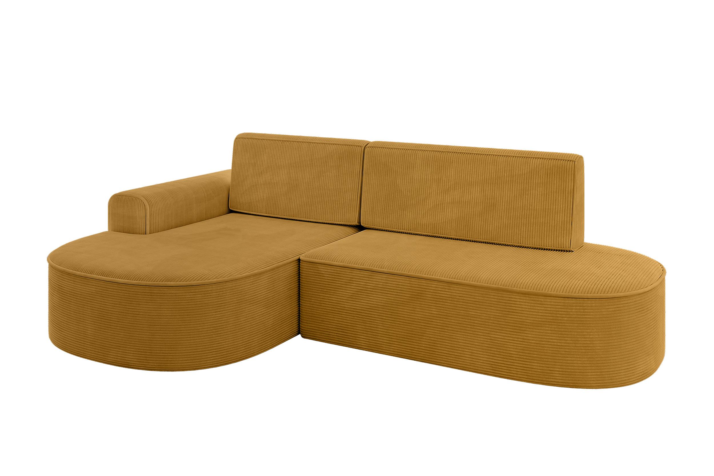 ECKSOFA mit Schlaffunktion und Bettkasten Ottomane Links MARI-L1-S - 283x167x73 cm Senfgelb Cord - Gelb/Schwarz, Holzwerkstoff/Kunststoff (283/167cm) - ALTDECOR