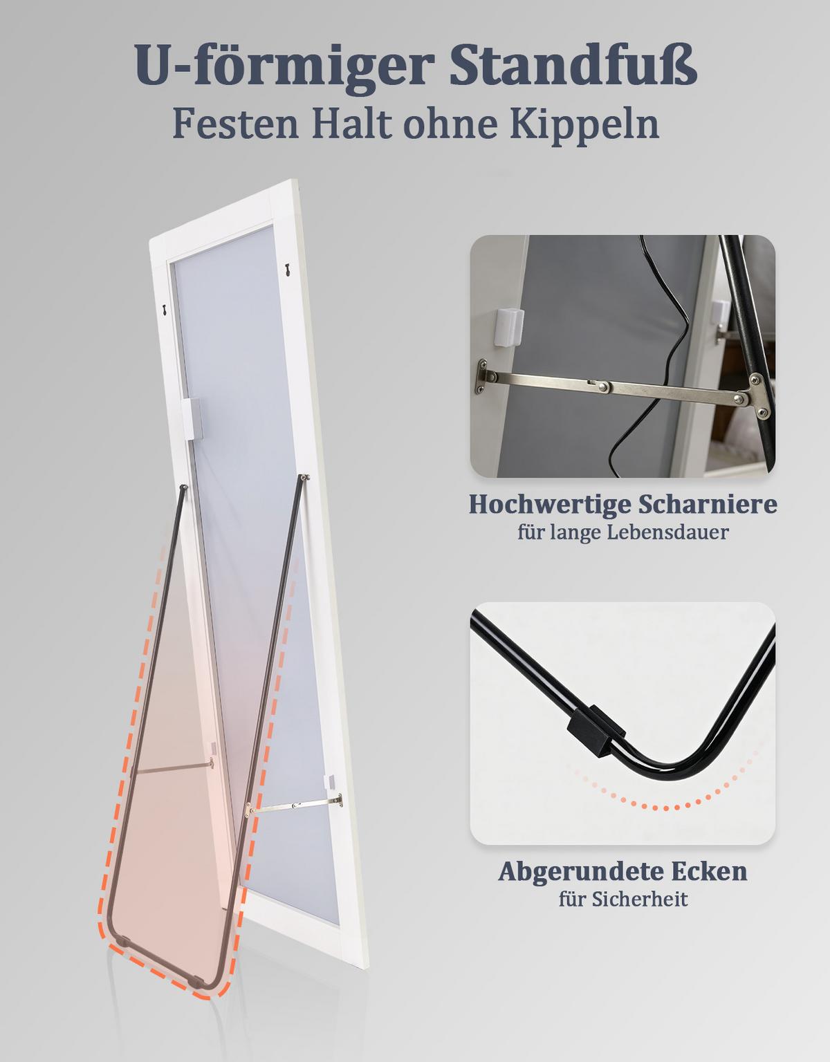 GANZKÖRPERSPIEGEL Qylveth 150/40/34 cm - Weiß, Glas/Metall (40/34/150cm) - ZMH