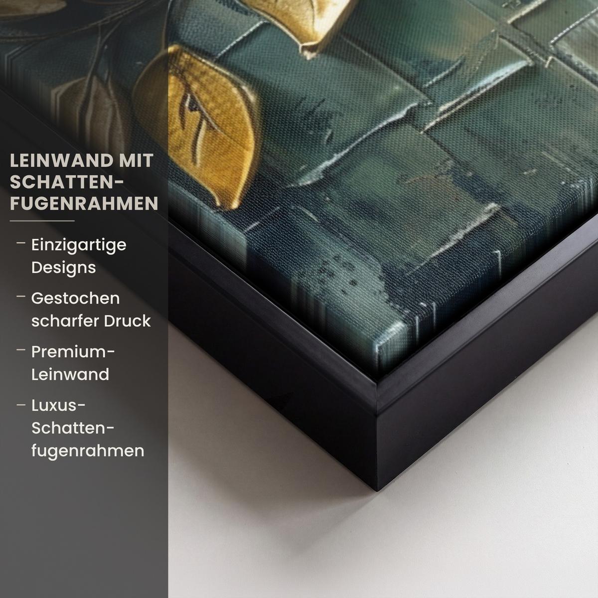 LEINWAND Bilder mit Rahmen - Baum - Abstrakt - Natur - Kunst - 80x60 - Goldfarben, Textil (80/60cm) - MuchoWow