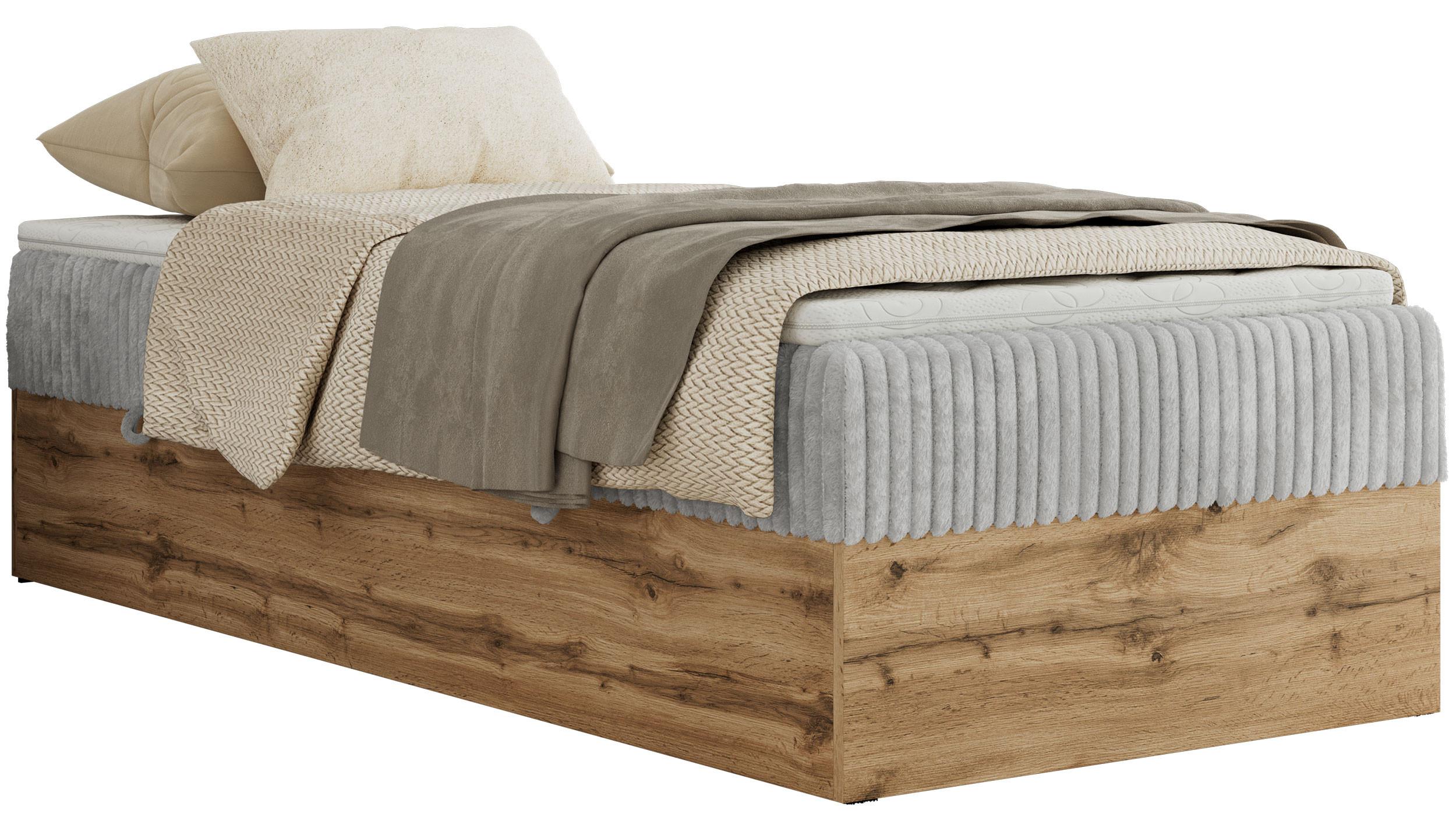 BOXBETT WOOD ZERO 90/200 - Hellgrau Cord - H3 - Topper T25 - Hellgrau, Textil (90/200cm) - MKS