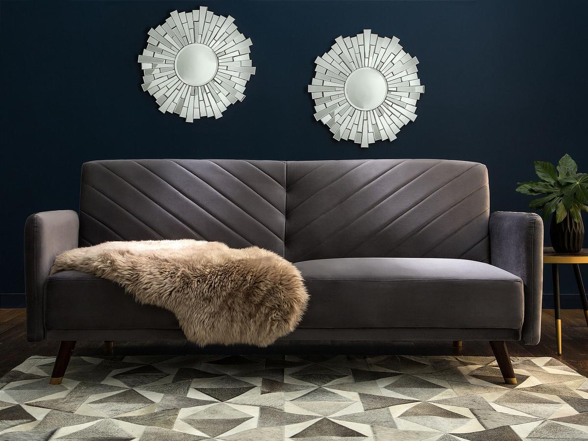 3-SITZER-SCHLAFSOFA Samtstoff Grau Senja - Grau, Textil (200/87/95cm) - Beliani