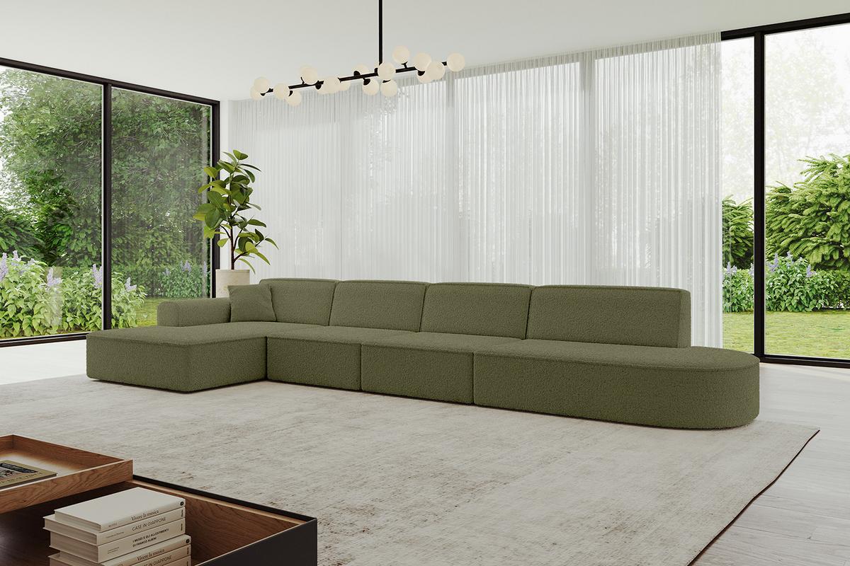 ECKSOFA Ottomane Links IREA-L3-v3 - 412x165x77 cm Grün - Platinfarben, Holzwerkstoff/Textil (412/165cm) - ALTDECOR