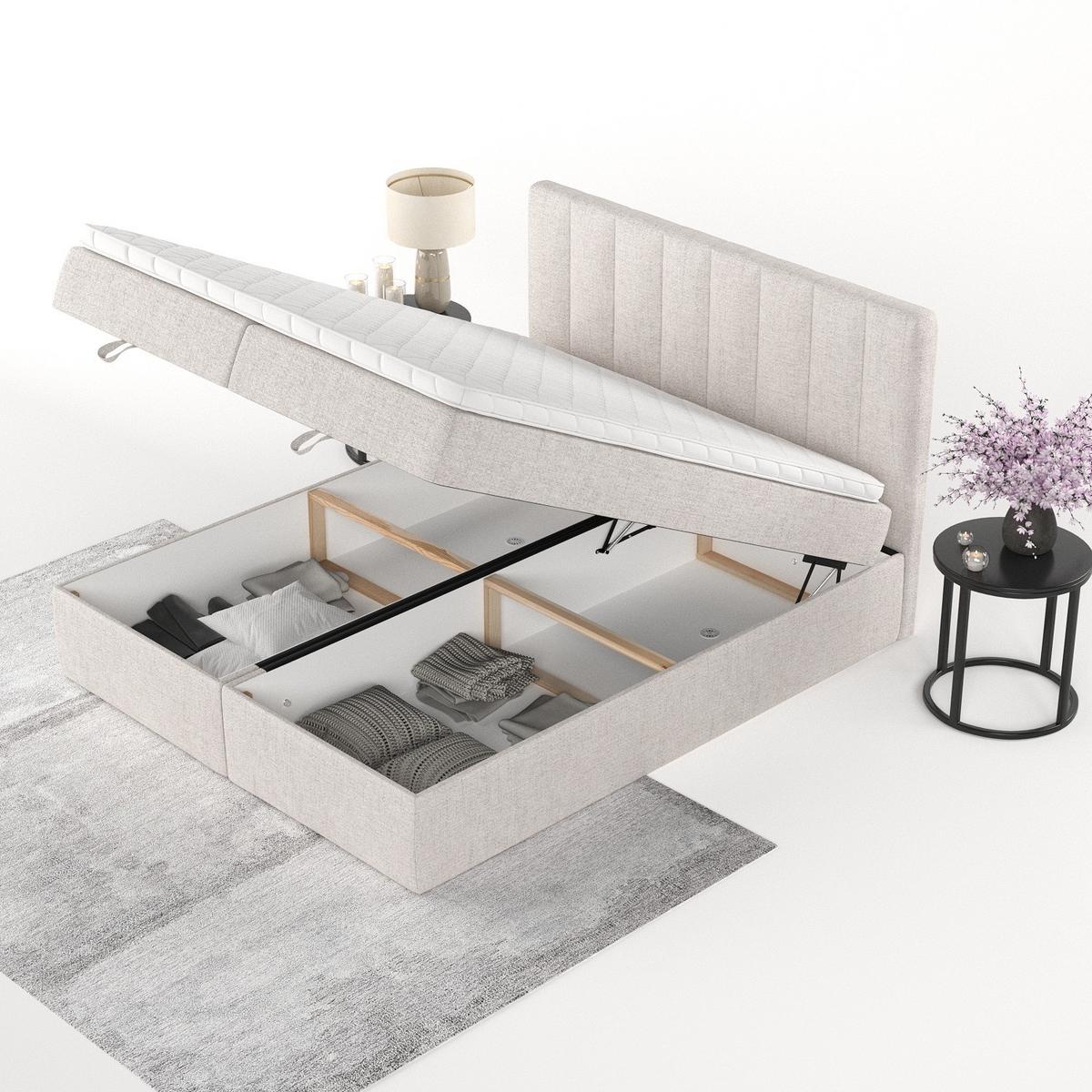 BOXBETT Lusso 180/200 cm Hellbeige im Neve Stoff - Sandfarben/Schwarz, Holz/Holzwerkstoff (180/200cm) - AltaBeds