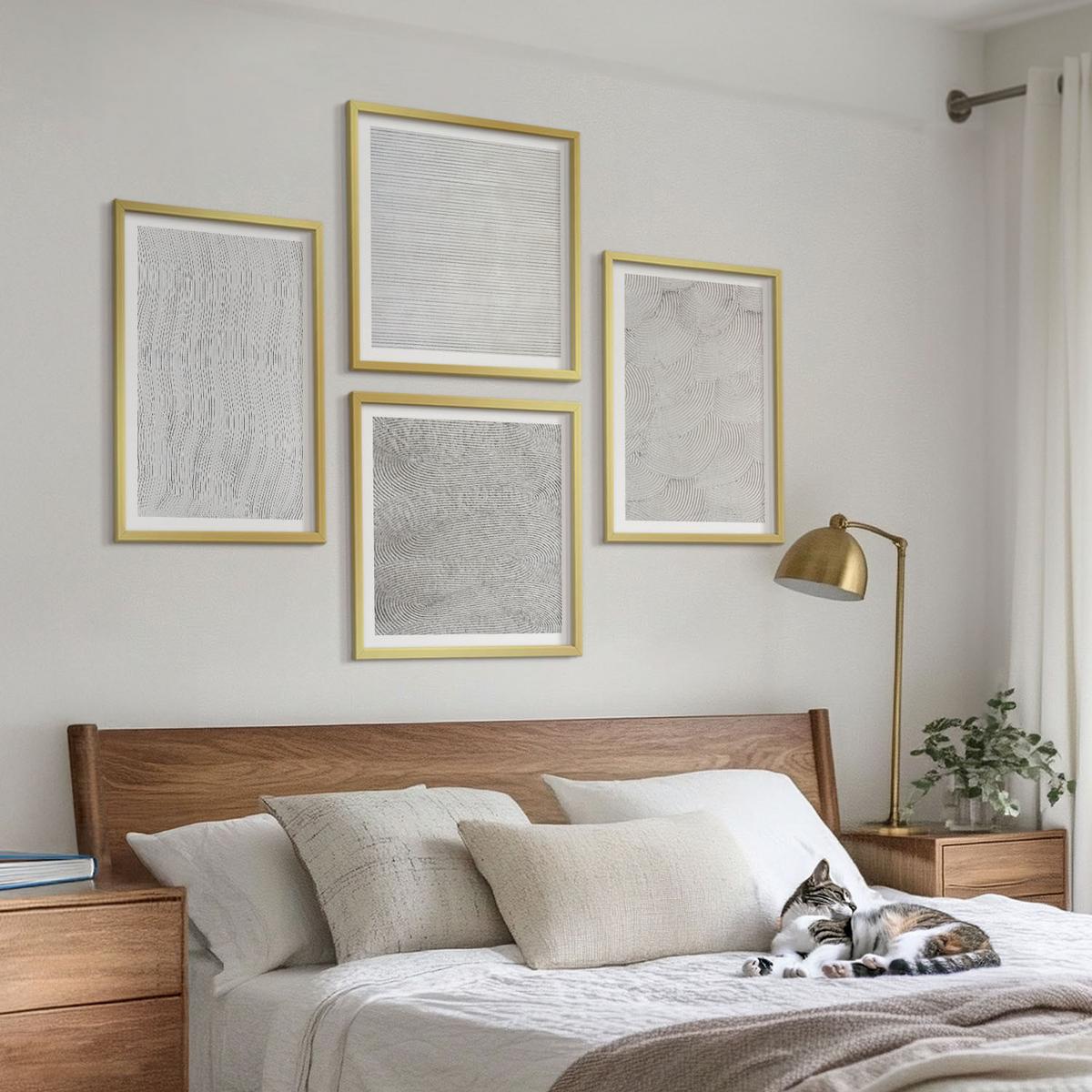 BILDER SET 4er Set - 50x50 cm & 40x60 cm Goldrahmen - Sandmuster geometrische Strukturen - Goldfarben, Kunststoff (50/50cm) - TULUP