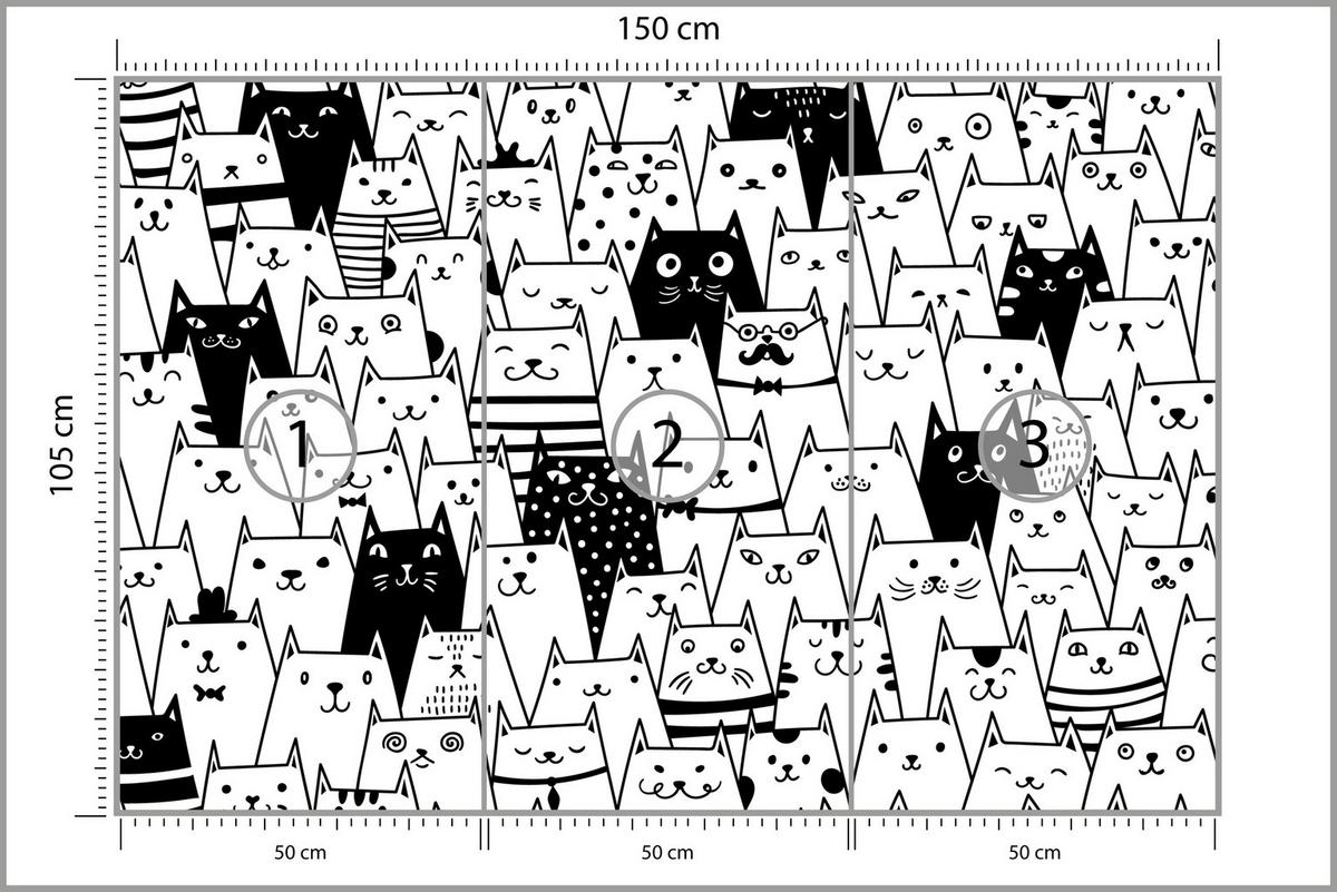 FOTOTAPETE für Kinderzimmer Schwarze Weiße Comic Katzen 150x105 - Schwarz/Weiß, Papier (150/105cm) - Muralo