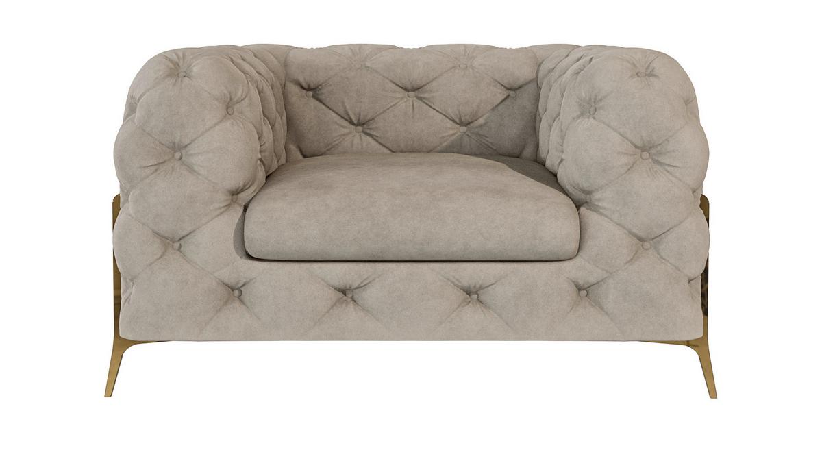 CHESTERFIELD-SESSEL Lexi Dunkle Creme Samt - Goldfarben/Creme, Holz/Textil (125/75/100cm) - S-Style Möbel