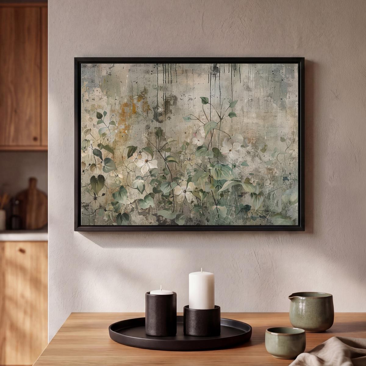 LEINWAND Bilder mit Rahmen - Blumen - Blätter - Abstrakt - Modern - 40x30 - Grau, Textil (40/30cm) - MuchoWow
