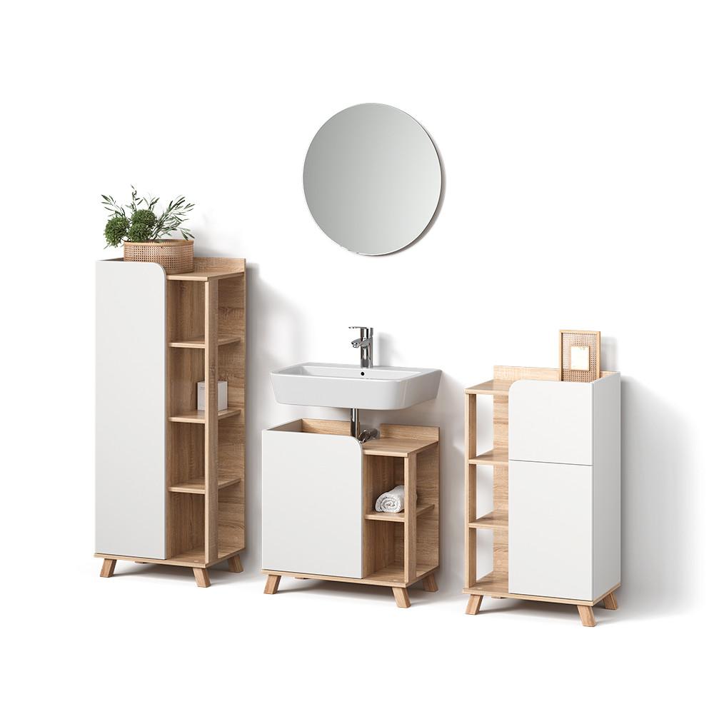 BADMÖBEL-SET Marano Sonoma/Weiß 4 Teile - Weiß/Sonoma Eiche, Holzwerkstoff (60/65/35cm) - Livinity®