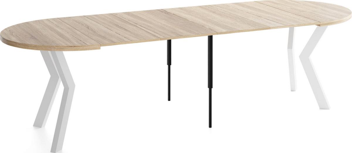 ESSTISCH Savio Weiß rund ausziehbar verlängerbar XXL, Eiche Sonoma Hellbraun 100-300/100/77 cm - Weiß/Sonoma Eiche, Holz/Holzwerkstoff (100/300/77cm) - WFL GROUP