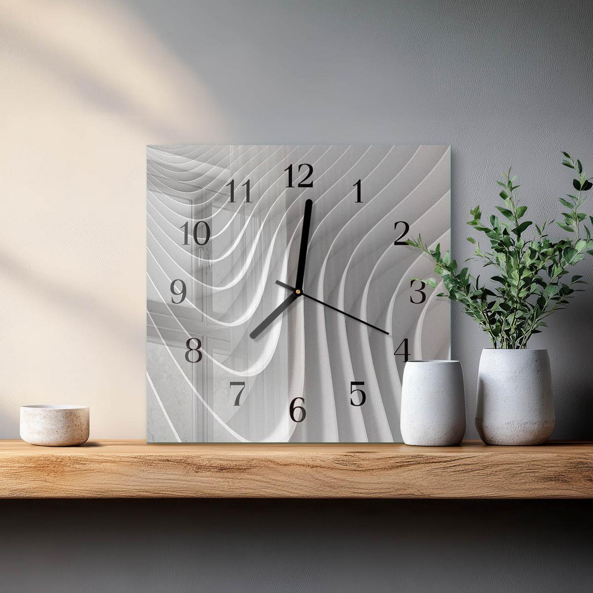 WANDUHR aus Glas 30x30 cm - Abstraktion - Grau, Glas (30/30/0.4cm) - TULUP
