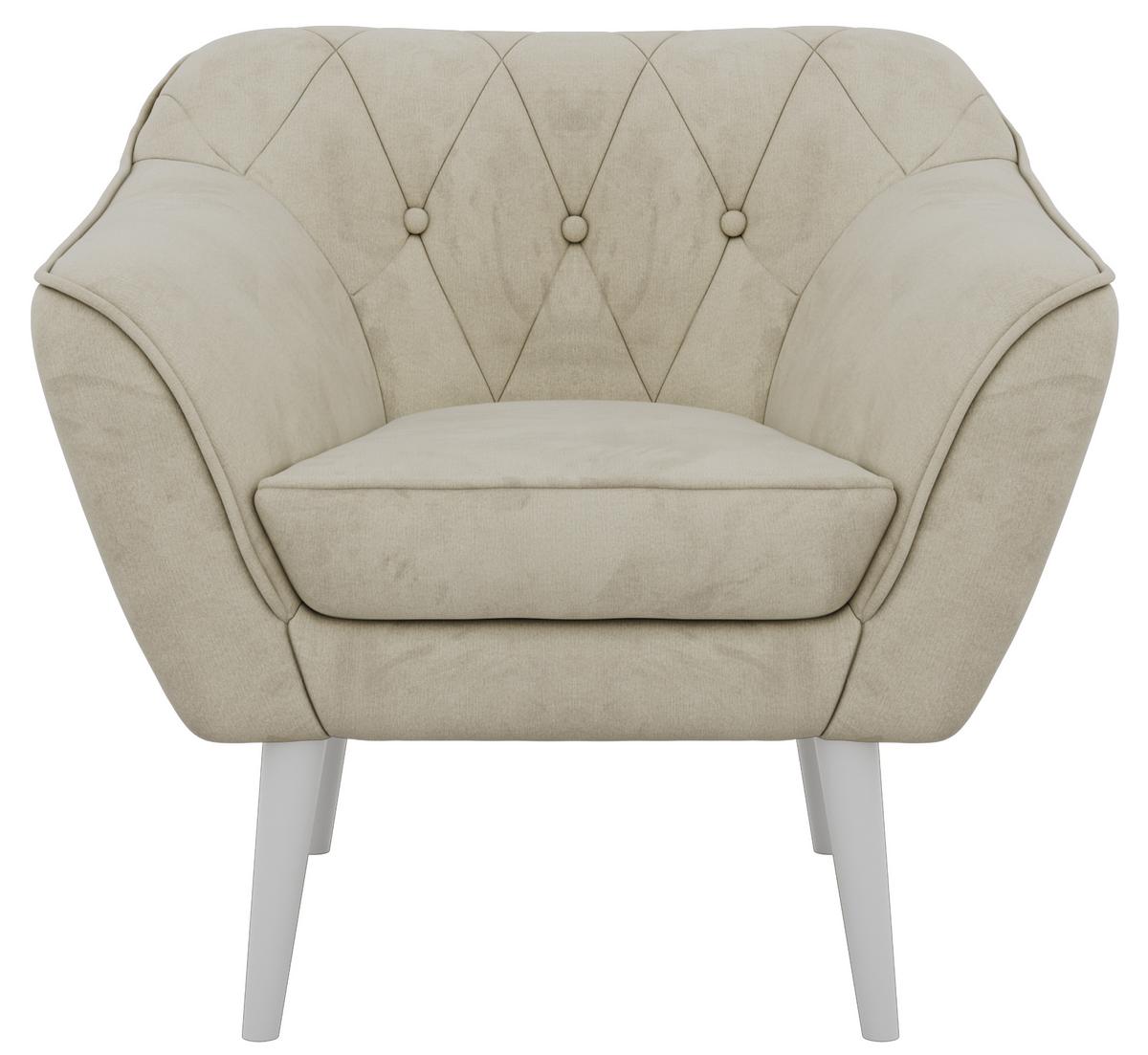 SESSEL PIRS - Beige Velvet - Weiße Beine - Beige/Weiß, Holzwerkstoff/Textil (80/75/74cm) - MKS