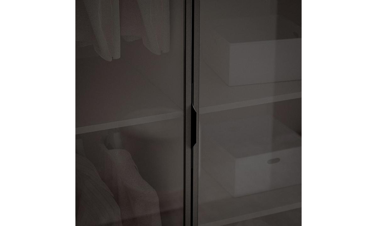 KLEIDERSCHRANK SANDBOX 200 202/49/200 cm Beige Sand / Schwarzes Glas ohne LED 8 Zusatzböden - Sandfarben/Schwarz, Holzwerkstoff/Kunststoff (202/200/49cm) - Lookway