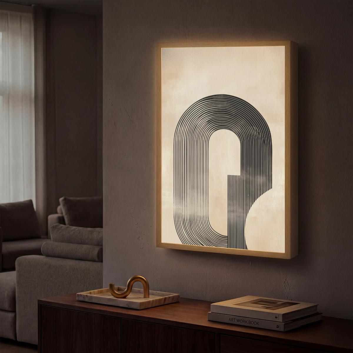 WANDLEUCHTE MIT AKKU Schleife - Streifen - Minimalistisch - Schwarz 40x60 cm - Beige, Holzwerkstoff (40/60/8cm) - OnlyWow