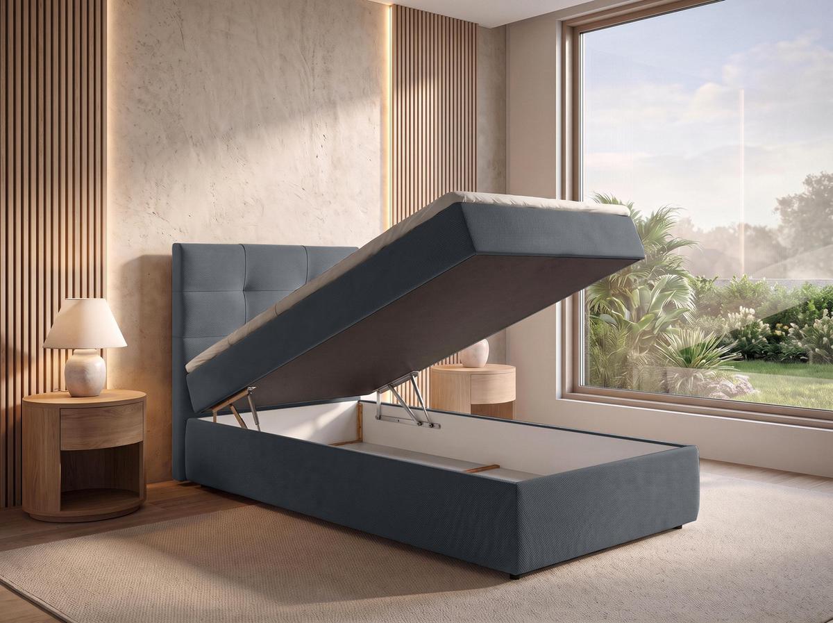 BOXBETT SAKARYA 120x200 cm mit Bettkasten und Matratze - Dunkelgrau + TOPPER - Dunkelgrau/Schwarz, Holz/Holzwerkstoff (120/200cm) - AX Living