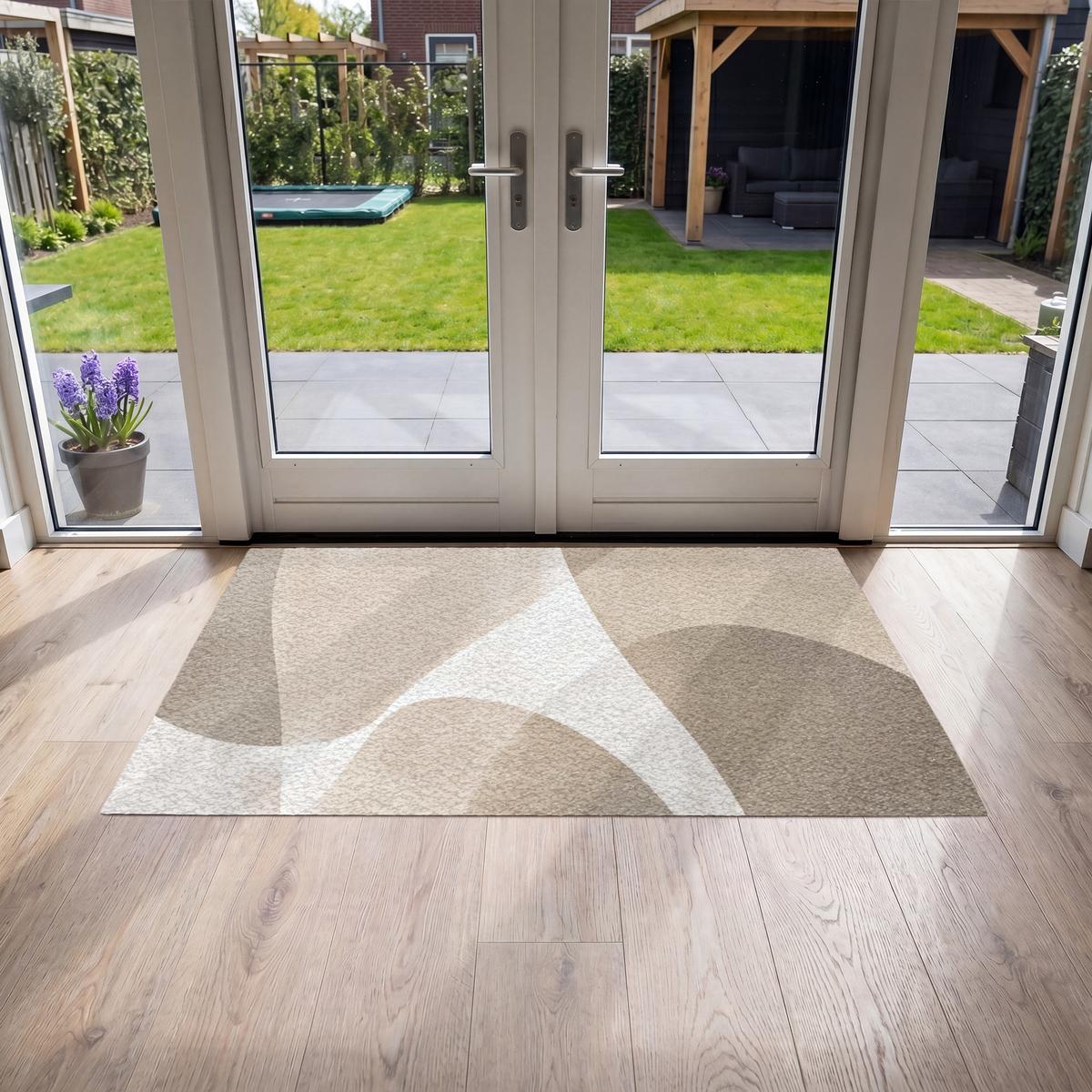 FUSSMATTE Glatte Oberflächen - Harmonisch - Wellenförmig Schmutzfangmatte 150x90 cm - Beige, Kunststoff (150/0.4cm) - MuchoWow