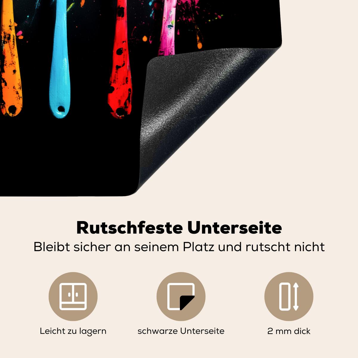 HERDABDECKPLATTE Löffel - Gewürze - Modern - Graffiti - Farbe - Farbenfroh Herdabdeckung Induktionsfeld 75x52 cm - Multicolor, Kunststoff (75/52/0.2cm) - MuchoWow