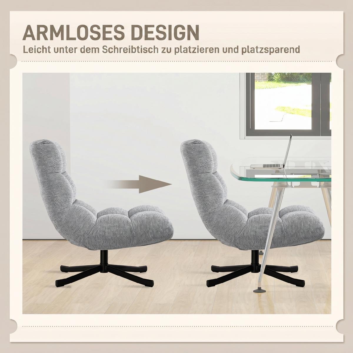 LOUNGESESSEL Chenille Stahl Grau - Grau, Textil/Metall (75/90/95cm) - HOMCOM