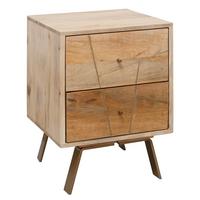 NACHTTISCH – Mango Massivholz, 40x56x40 cm, hoch, 2 Schubladen, Landhausstil - Goldfarben/Braun, Holz/Metall (40/56/40cm) - KADIMA DESIGN
