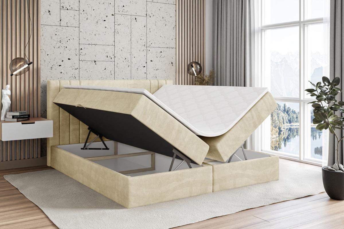 BOXBETT mit Matratze H4 und Lattenrost - IDRIKO - 180x200 cm - H4 - Beige - Beige, Holzwerkstoff (180/200cm) - ALTDECOR