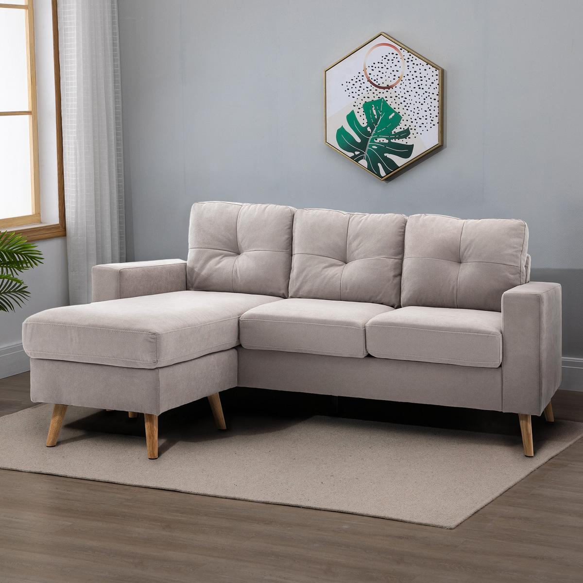 ECKSOFA Eckcouch in L-Form, Eckgarnitur in Leinenoptik Couchgarnitur Hellgrau - Hellgrau/Naturfarben, Holz/Textil (136/193cm) - HOMCOM