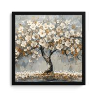 POSTER MIT RAHMENGERAHMTES BILD Baum - Blumen - Weiß - Natur - Kunst 40x40 cm - Weiß, Papier (40/40cm) - MuchoWow