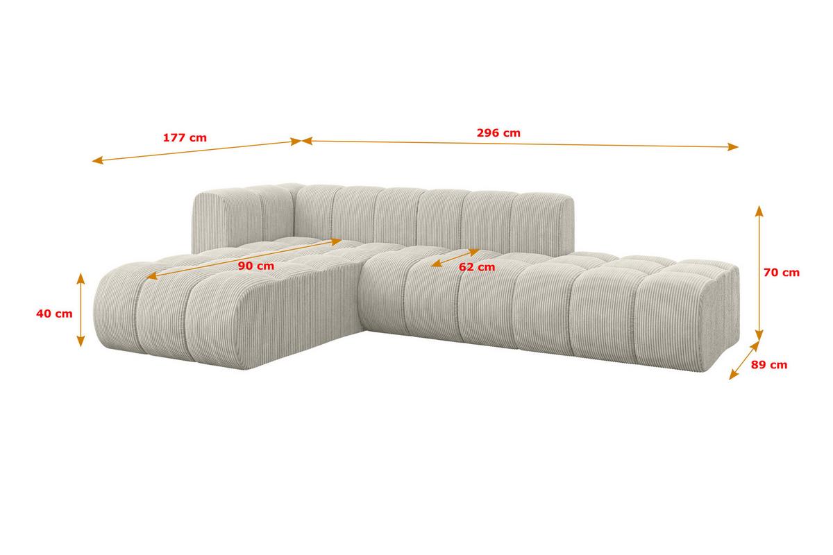 ECKSOFA modulares Sofa Zuvon-L1 - 296x177x70 cm Creme - Hellgrau/Creme, Holzwerkstoff/Textil (296/177cm) - ALTDECOR