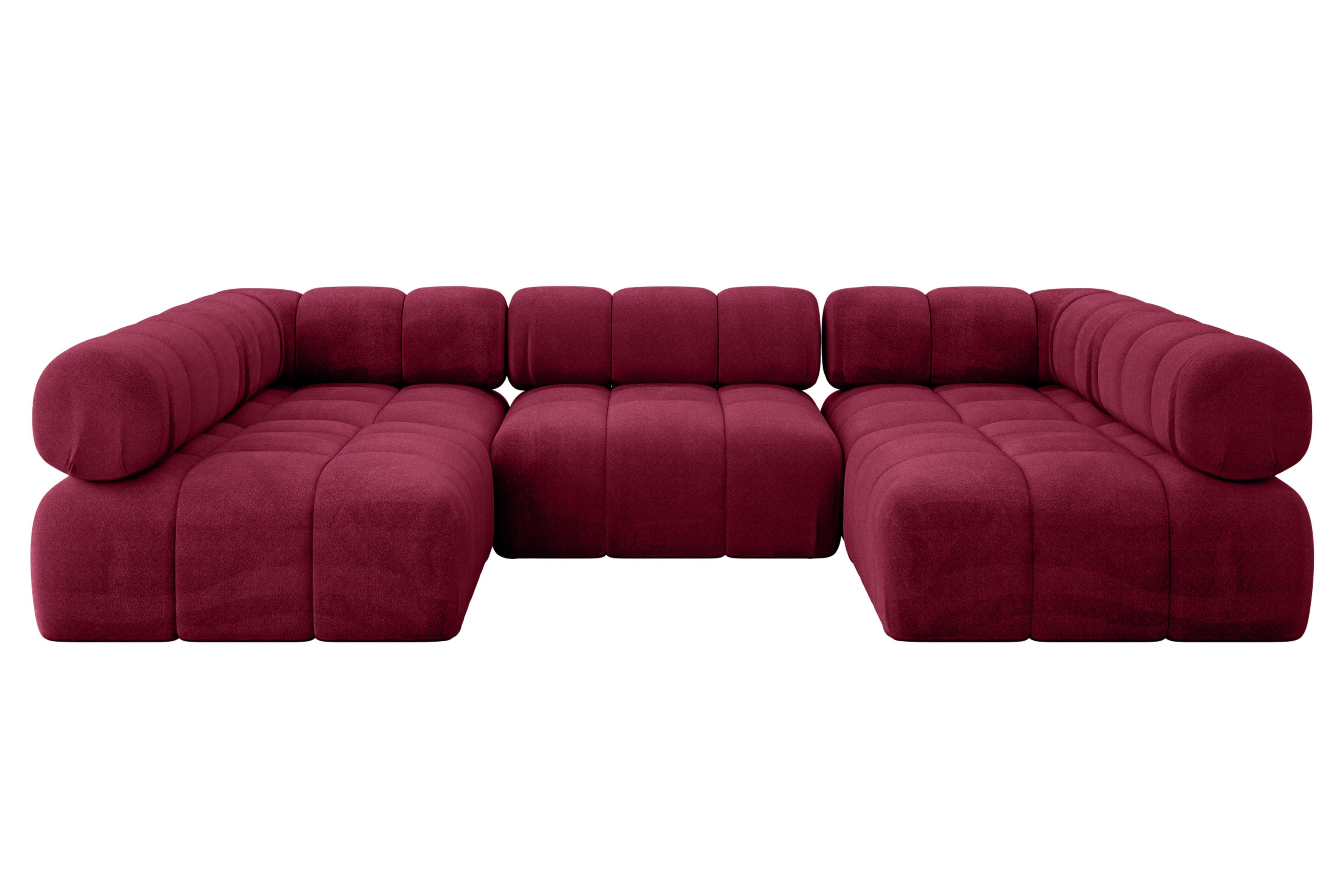 WOHNLANDSCHAFT modulares Sofa Garvo-U1 - 285x190x70 cm Bordeauxrot Velours - Bordeaux, Holzwerkstoff/Textil (285/70/190cm) - ALTDECOR